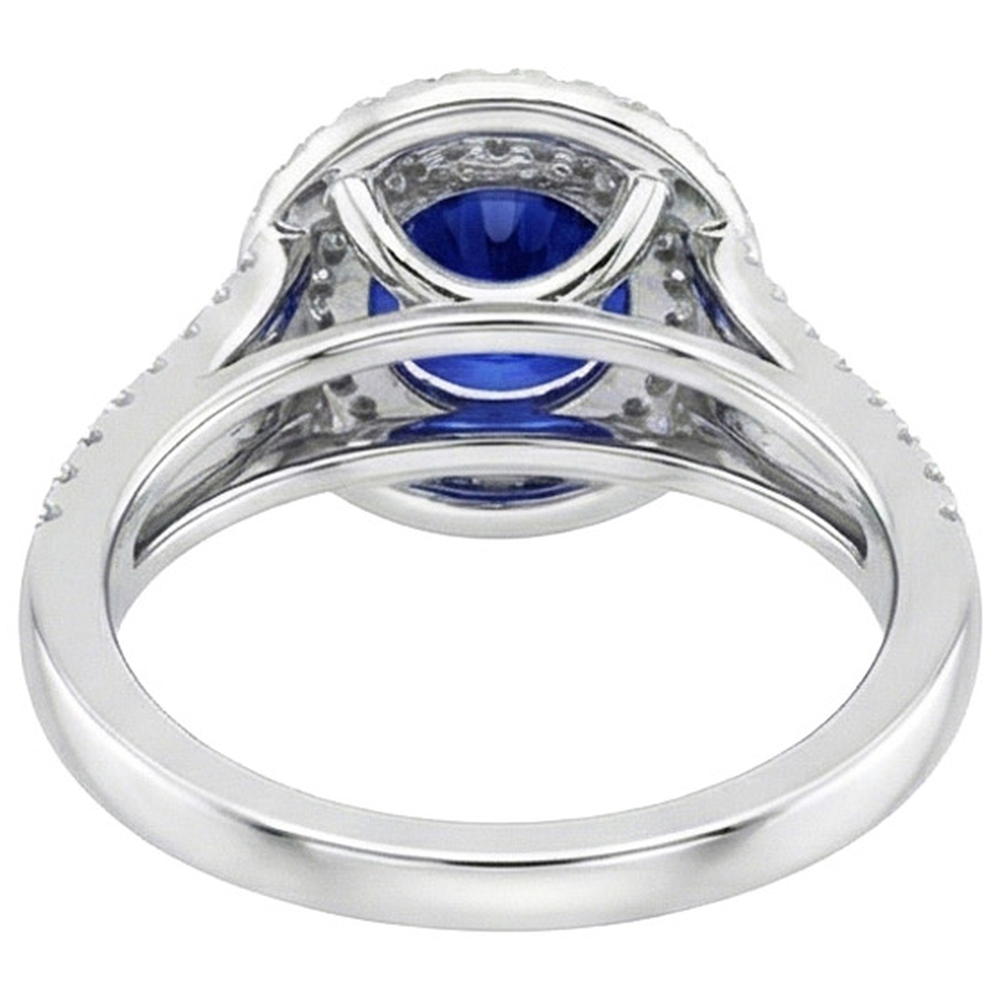 Round Natural Earth Mined Diamond Ring Halo Blue Sapphire 3.50 Carats New Gemstone Gold