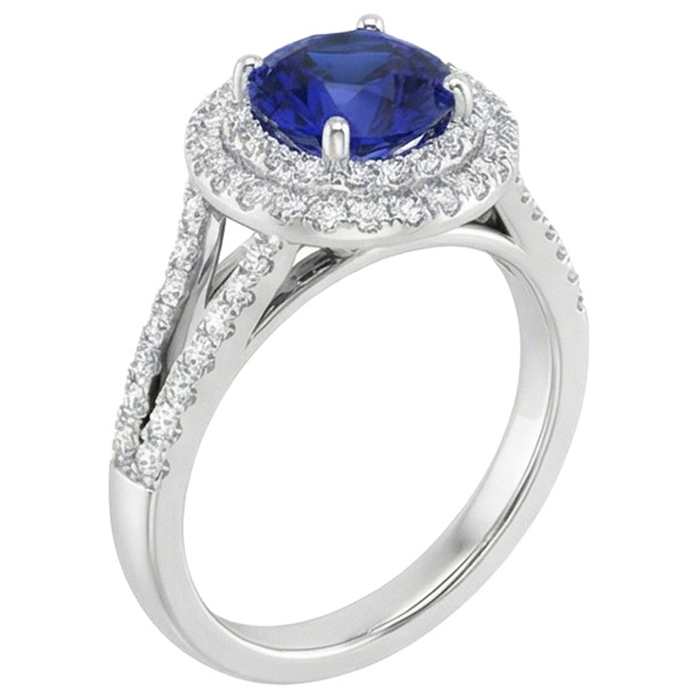 Round Natural Earth Mined Diamond Ring Halo Blue Sapphire 3.50 Carats New Gemstone Gold