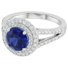 Round Natural Earth Mined Diamond Ring Halo Blue Sapphire 3.50 Carats New Gemstone Gold