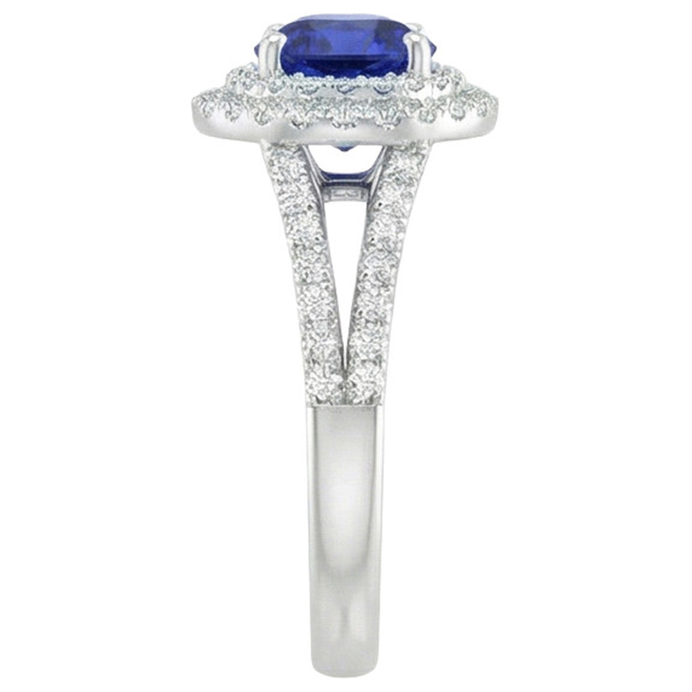 Round Natural Earth Mined Diamond Ring Halo Blue Sapphire 3.50 Carats New Gemstone Gold