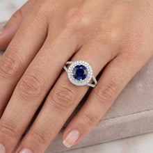 Round Natural Earth Mined Diamond Ring Halo Blue Sapphire 3.50 Carats New Gemstone Gold
