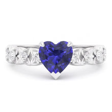 Round Natural Earth Mined Diamond Ring Heart Cut Sri Lankan Sapphire 2 Carats With Accents