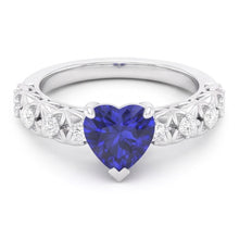 Round Natural Earth Mined Diamond Ring Heart Cut Sri Lankan Sapphire 2 Carats With Accents