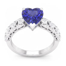 Round Natural Earth Mined Diamond Ring Heart Cut Sri Lankan Sapphire 2 Carats With Accents