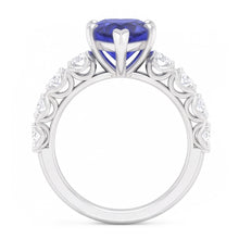 Round Natural Earth Mined Diamond Ring Heart Cut Sri Lankan Sapphire 2 Carats With Accents