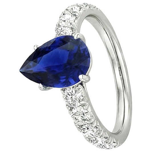 Round Natural Earth Mined Diamond Ring Jewellery Pear Shaped Sri Lankan Sapphire 4.50 Carats