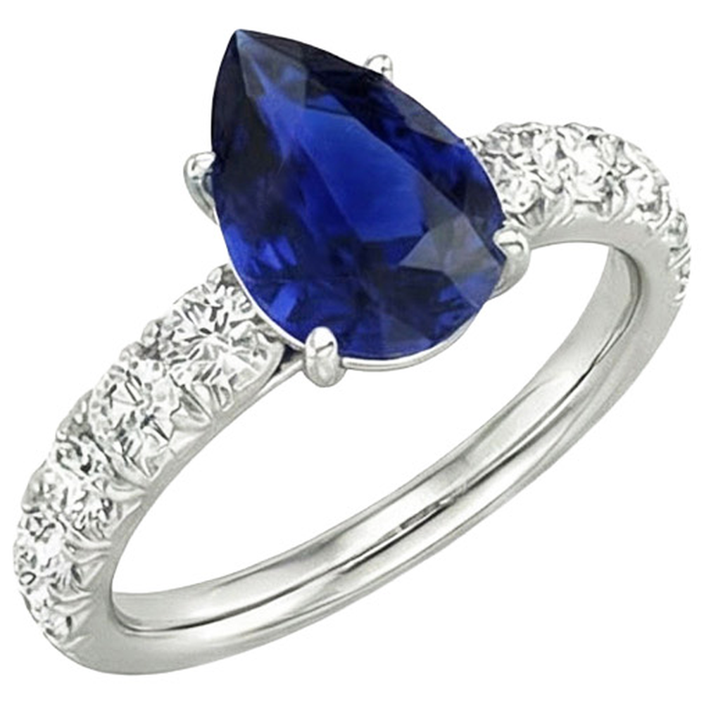 Round Natural Earth Mined Diamond Ring Jewellery Pear Shaped Sri Lankan Sapphire 4.50 Carats