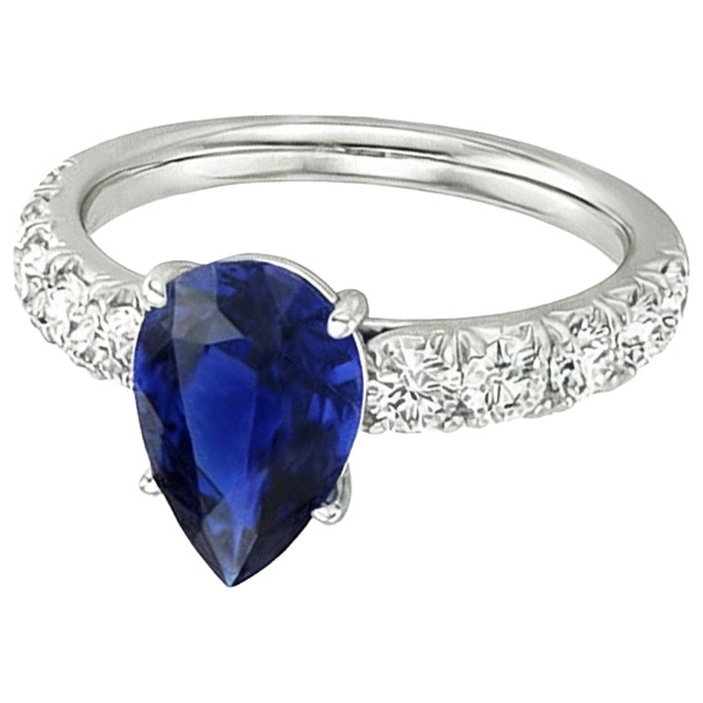Round Natural Earth Mined Diamond Ring Jewellery Pear Shaped Sri Lankan Sapphire 4.50 Carats