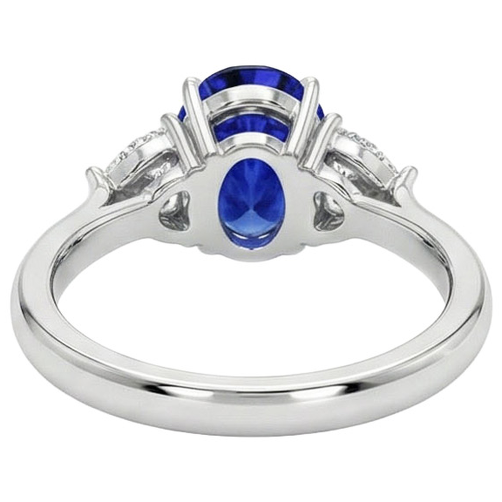 Round Natural Earth Mined Diamond Ring Oval Sri Lankan Sapphire 8.25 Carats