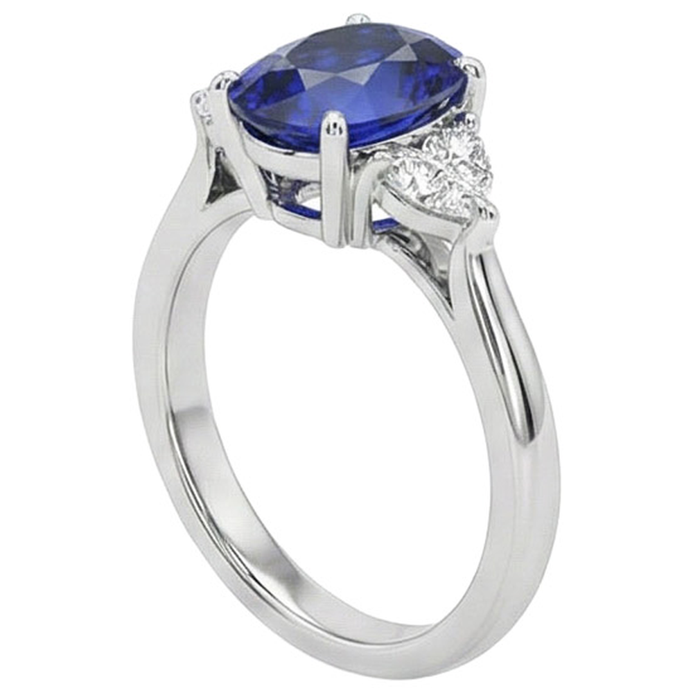 Round Natural Earth Mined Diamond Ring Oval Sri Lankan Sapphire 8.25 Carats