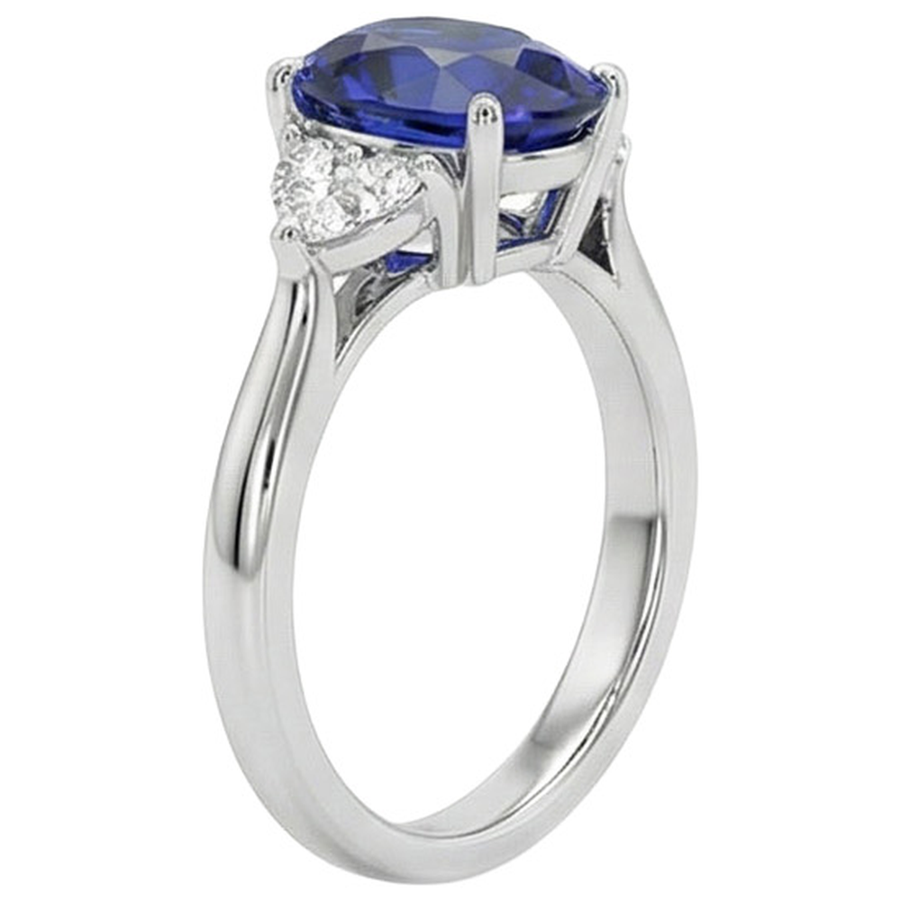 Round Natural Earth Mined Diamond Ring Oval Sri Lankan Sapphire 8.25 Carats