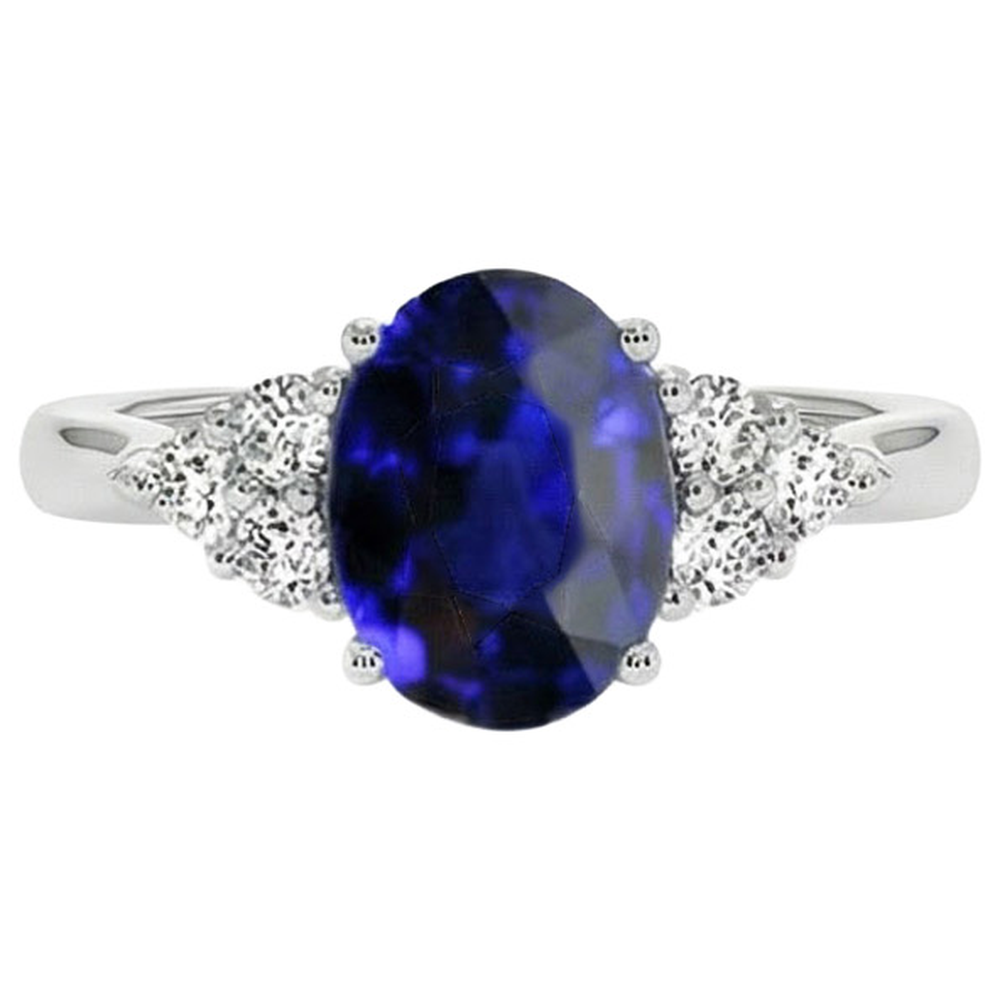 Round Natural Earth Mined Diamond Ring Oval Sri Lankan Sapphire 8.25 Carats