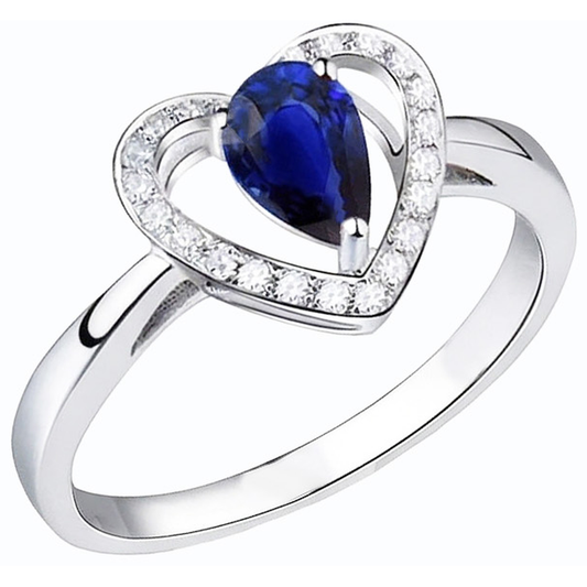 Round Natural Earth Mined Diamond Ring Pear Cut Blue Sapphire Heart Style 3 Carats