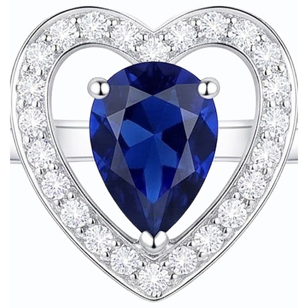 Round Natural Earth Mined Diamond Ring Pear Cut Blue Sapphire Heart Style 3 Carats