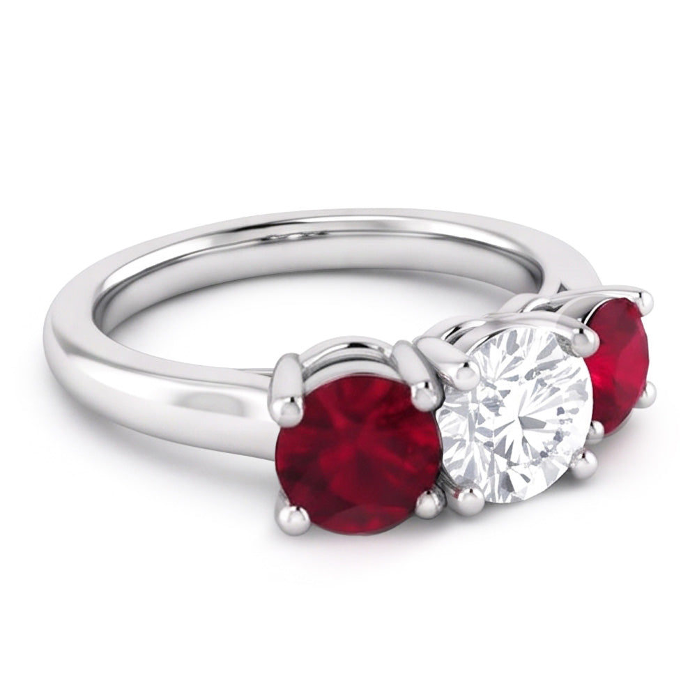 Round Natural Earth Mined Diamond Ruby Stone Ring 2.40 Carats White Gold 14K Jewellery