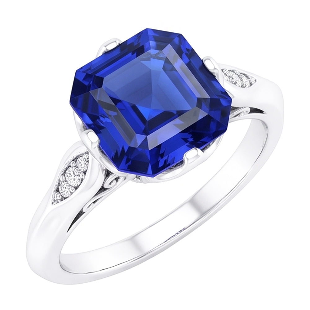 Round Natural Earth Mined Diamond Sapphire Anniversary Ring Asscher Cut 3 Carats Gold 14K