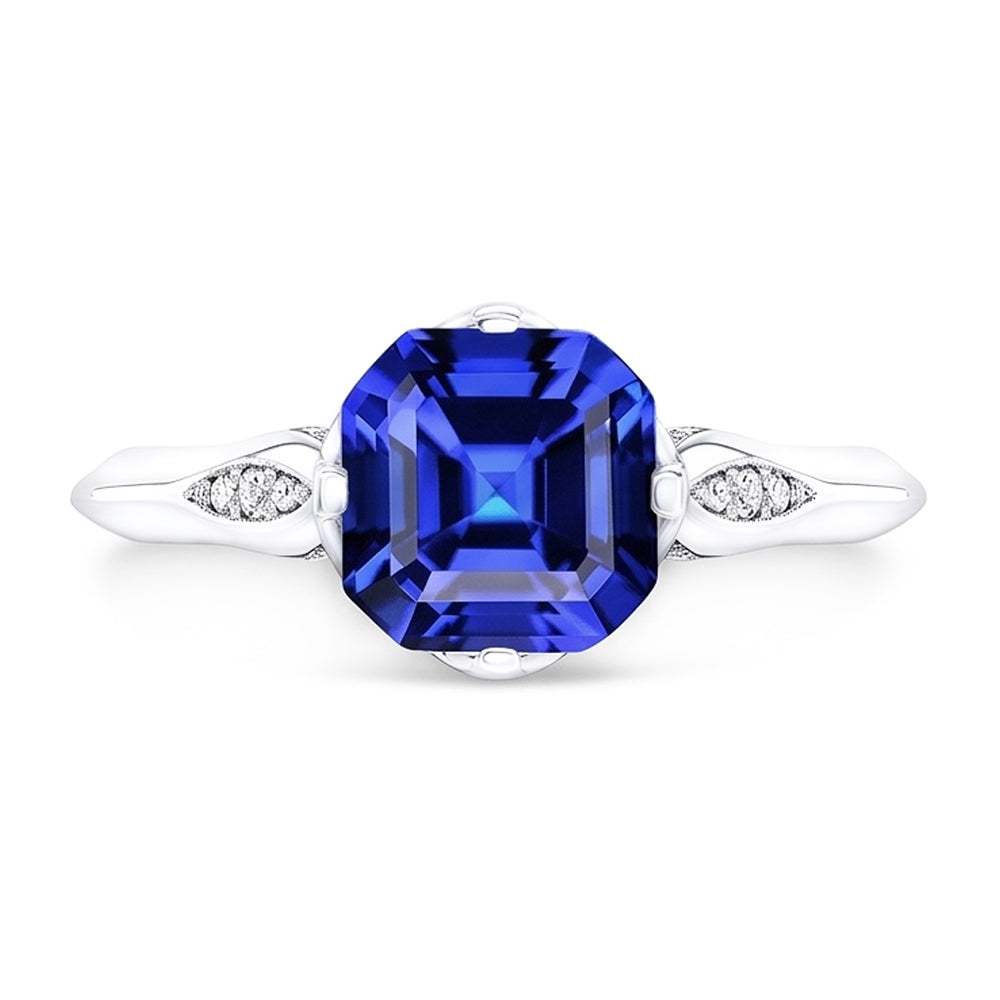 Round Natural Earth Mined Diamond Sapphire Anniversary Ring Asscher Cut 3 Carats Gold 14K