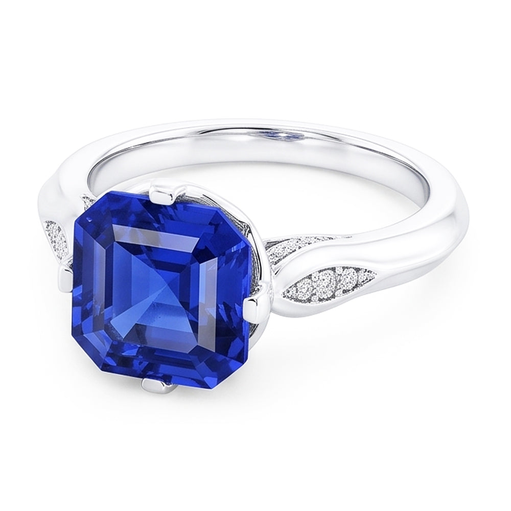 Round Natural Earth Mined Diamond Sapphire Anniversary Ring Asscher Cut 3 Carats Gold 14K