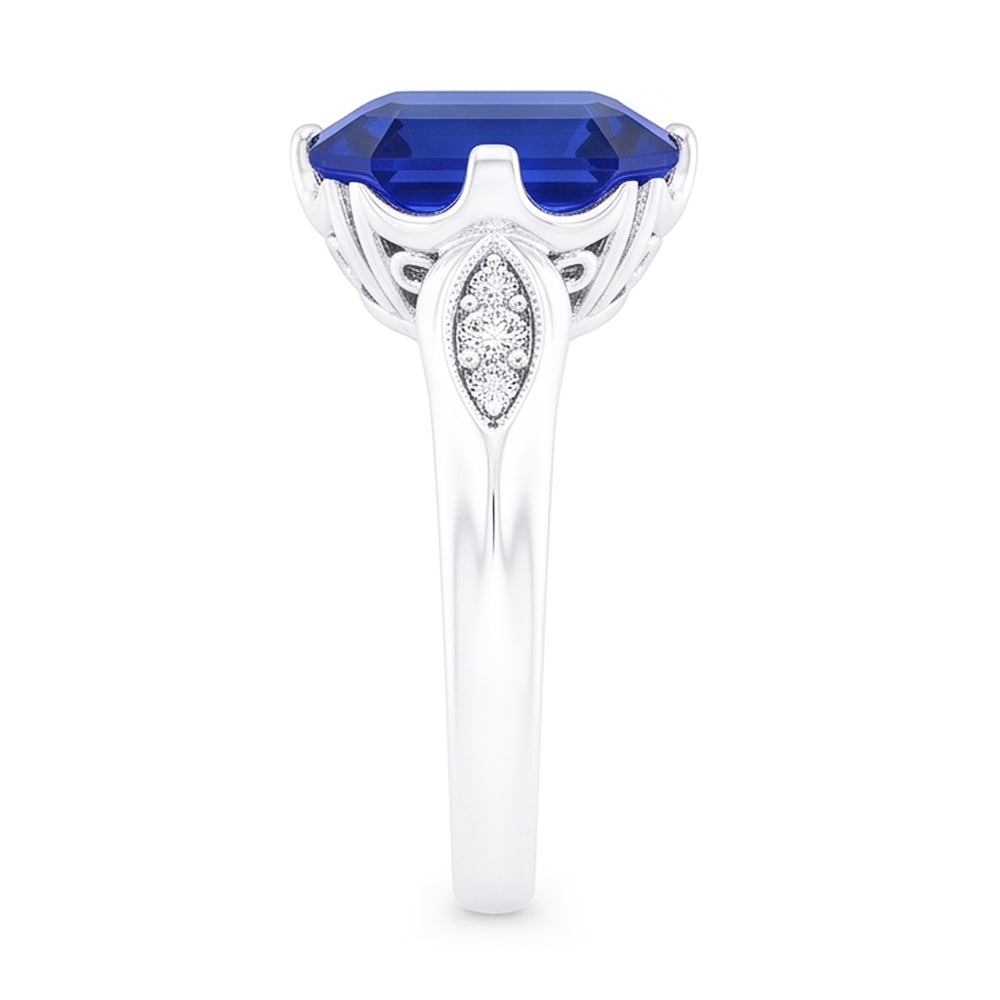Round Natural Earth Mined Diamond Sapphire Anniversary Ring Asscher Cut 3 Carats Gold 14K