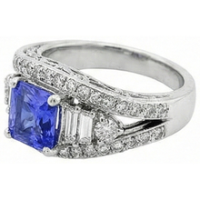 Round Natural Earth Mined Diamond Sapphire Ring Open Eye Style Split Shank 2.50 Carats