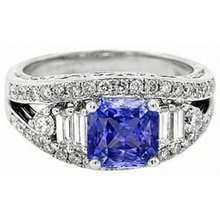 Round Natural Earth Mined Diamond Sapphire Ring Open Eye Style Split Shank 2.50 Carats