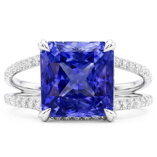 Round Natural Earth Mined Diamond Srilankan Sapphire Ring Split Shank 5 Carats Womens Gold