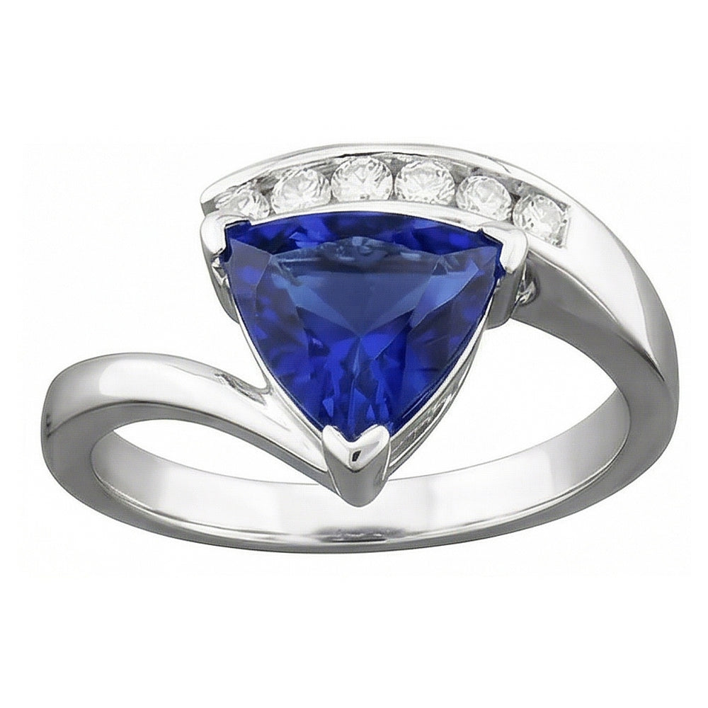 Round Natural Earth Mined Diamond Trillion Blue Sapphire Ring Tension Channel Set 2 Carats