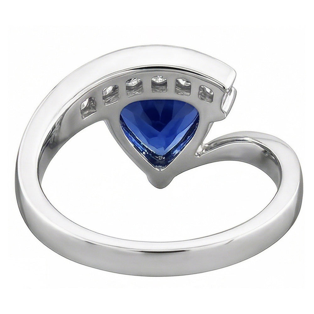 Round Natural Earth Mined Diamond Trillion Blue Sapphire Ring Tension Channel Set 2 Carats