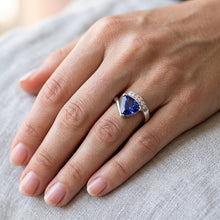 Round Natural Earth Mined Diamond Trillion Blue Sapphire Ring Tension Channel Set 2 Carats
