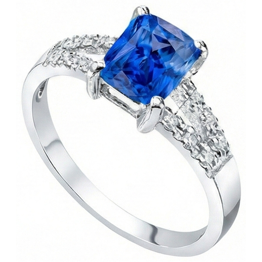 Round Natural Earth Mined Diamond Wedding Ring Blue Sapphire Split Shank 2 Carats
