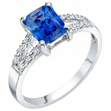 Round Natural Earth Mined Diamond Wedding Ring Blue Sapphire Split Shank 2 Carats