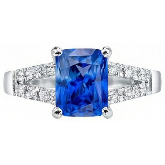 Round Natural Earth Mined Diamond Wedding Ring Blue Sapphire Split Shank 2 Carats