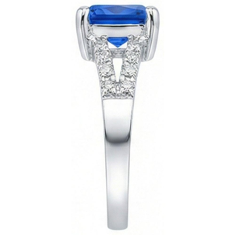 Round Natural Earth Mined Diamond Wedding Ring Blue Sapphire Split Shank 2 Carats