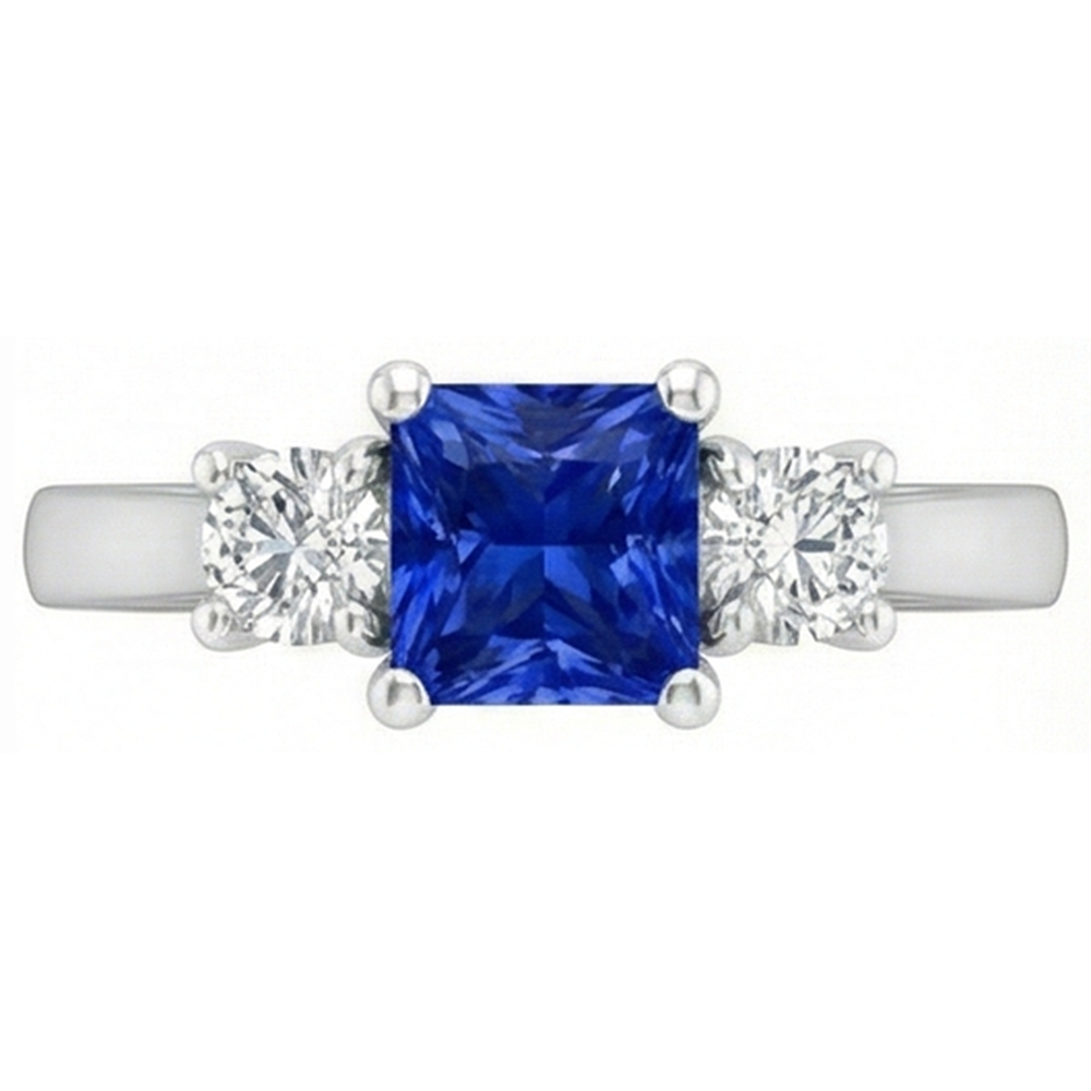Round Natural Earth Mined Diamond Women's Ring 1.25 Carats Ceylon Sapphire U Prong Setting