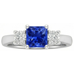 Round Natural Earth Mined Diamond Women's Ring 1.25 Carats Ceylon Sapphire U Prong Setting