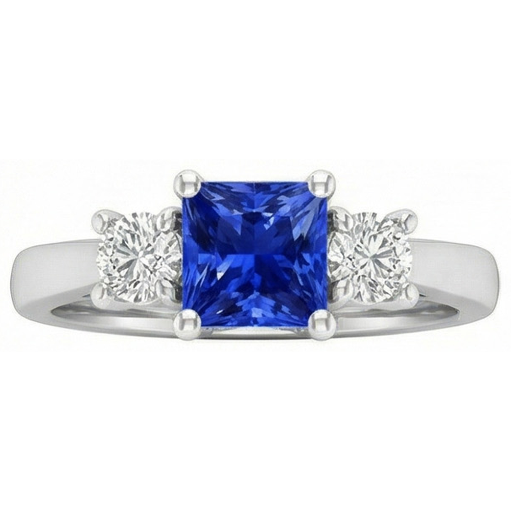Round Natural Earth Mined Diamond Women's Ring 1.25 Carats Ceylon Sapphire U Prong Setting