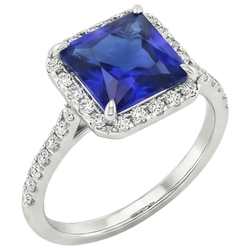 Round Natural Earth Mined Diamond & Blue Sapphire Engagement Ring With Accents 6 Carats