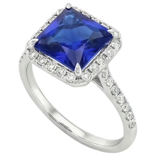 Round Natural Earth Mined Diamond & Blue Sapphire Engagement Ring With Accents 6 Carats