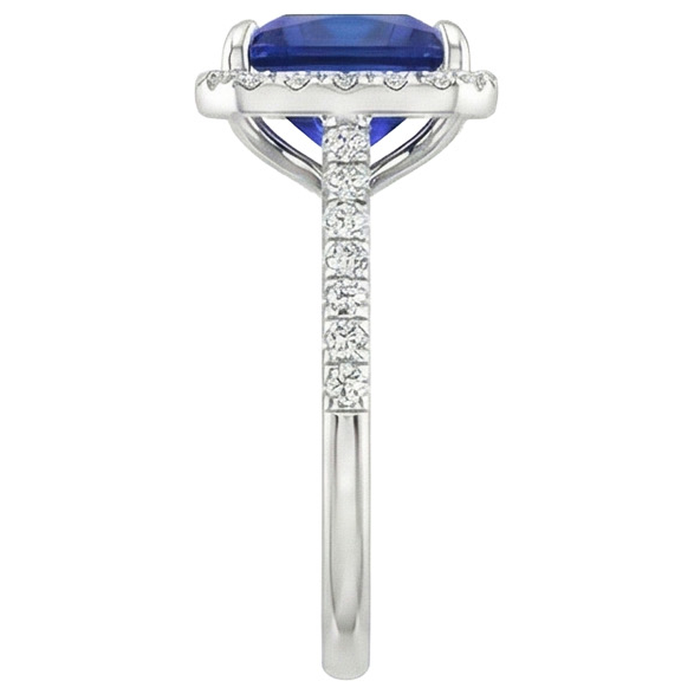 Round Natural Earth Mined Diamond & Blue Sapphire Engagement Ring With Accents 6 Carats