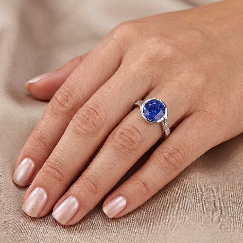Round Natural Earth Mined Diamond & Blue Sapphire Ring 2.50 Carats Bypass Style Gold Shank