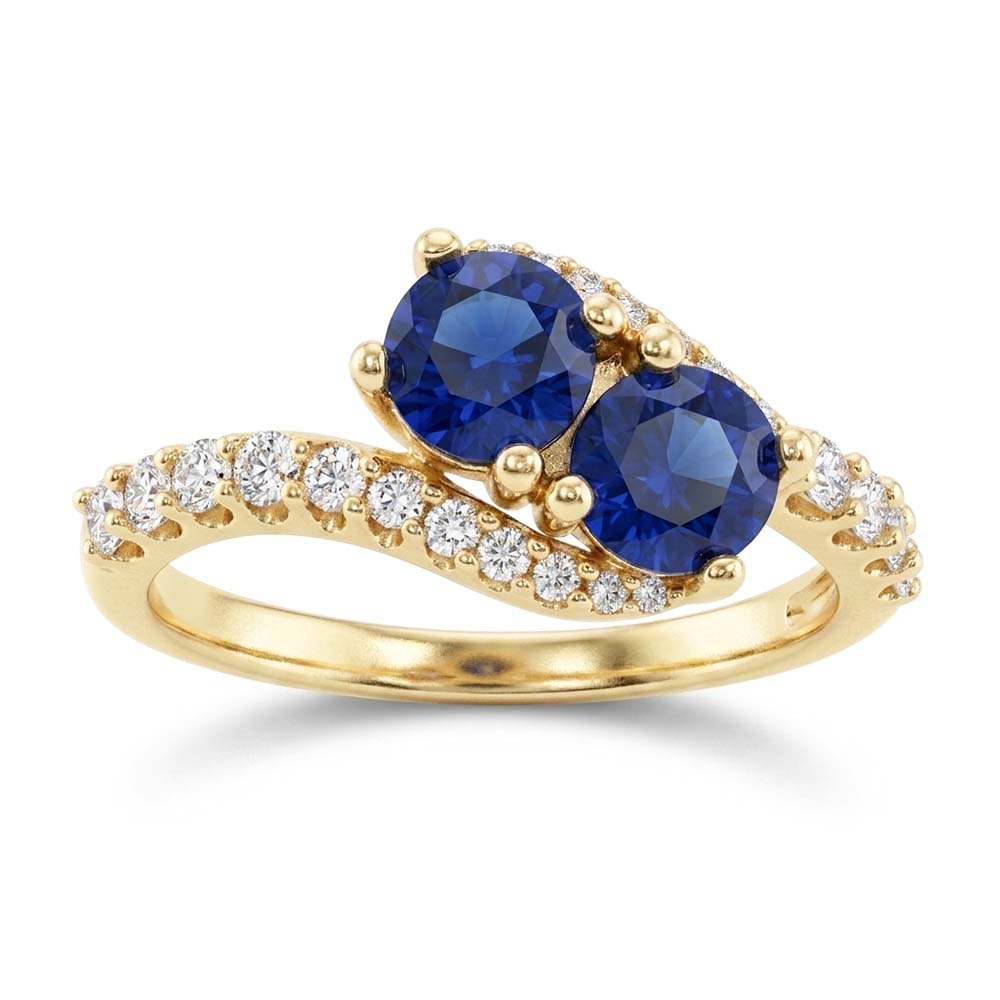 Round Natural Earth Mined Diamond & Blue Sapphire Ring Twisted Shank Gold 14K 2.50 Carats