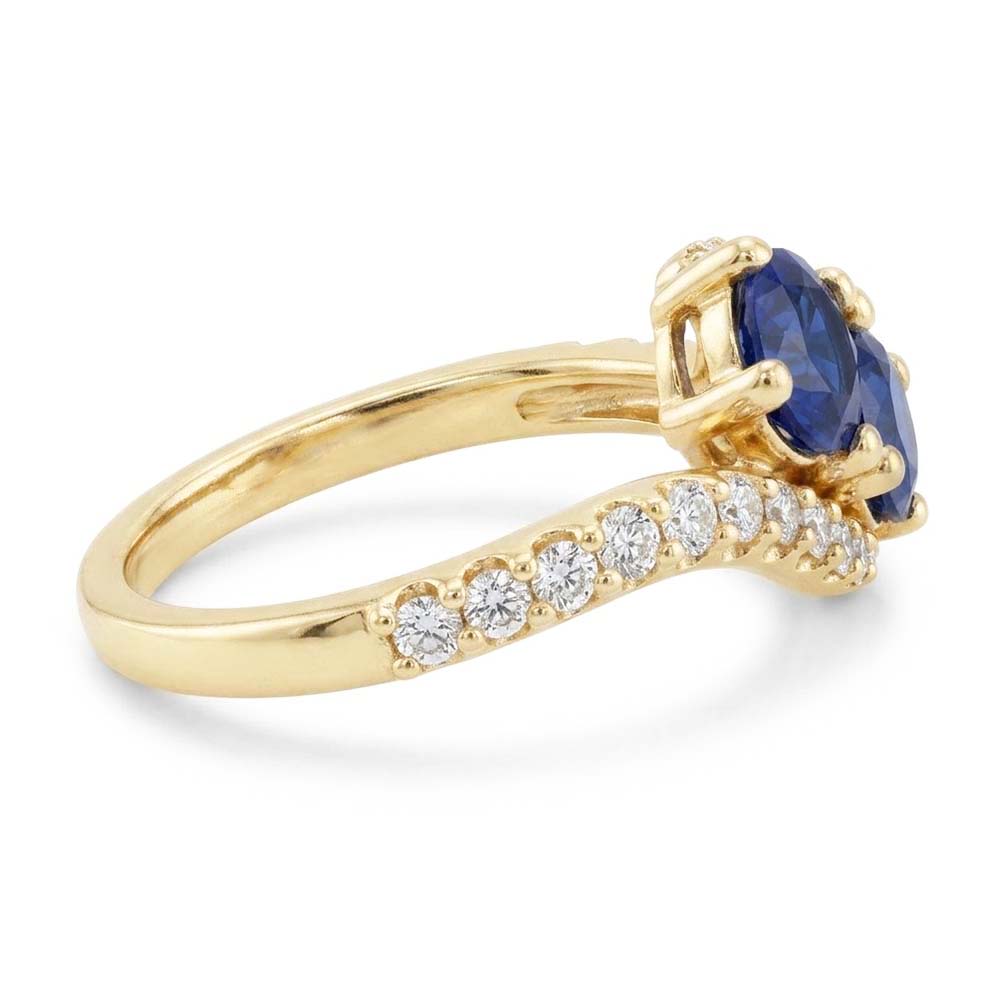 Round Natural Earth Mined Diamond & Blue Sapphire Ring Twisted Shank Gold 14K 2.50 Carats