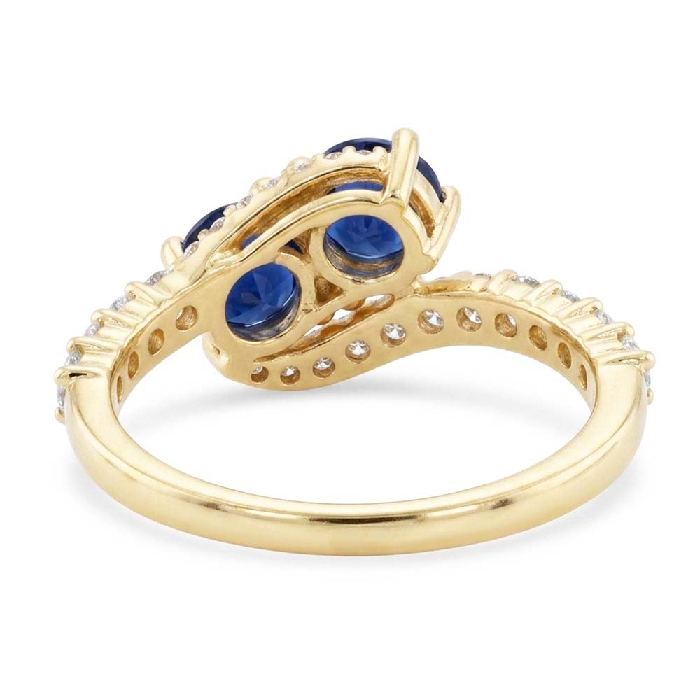 Round Natural Earth Mined Diamond & Blue Sapphire Ring Twisted Shank Gold 14K 2.50 Carats
