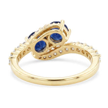 Round Natural Earth Mined Diamond & Blue Sapphire Ring Twisted Shank Gold 14K 2.50 Carats