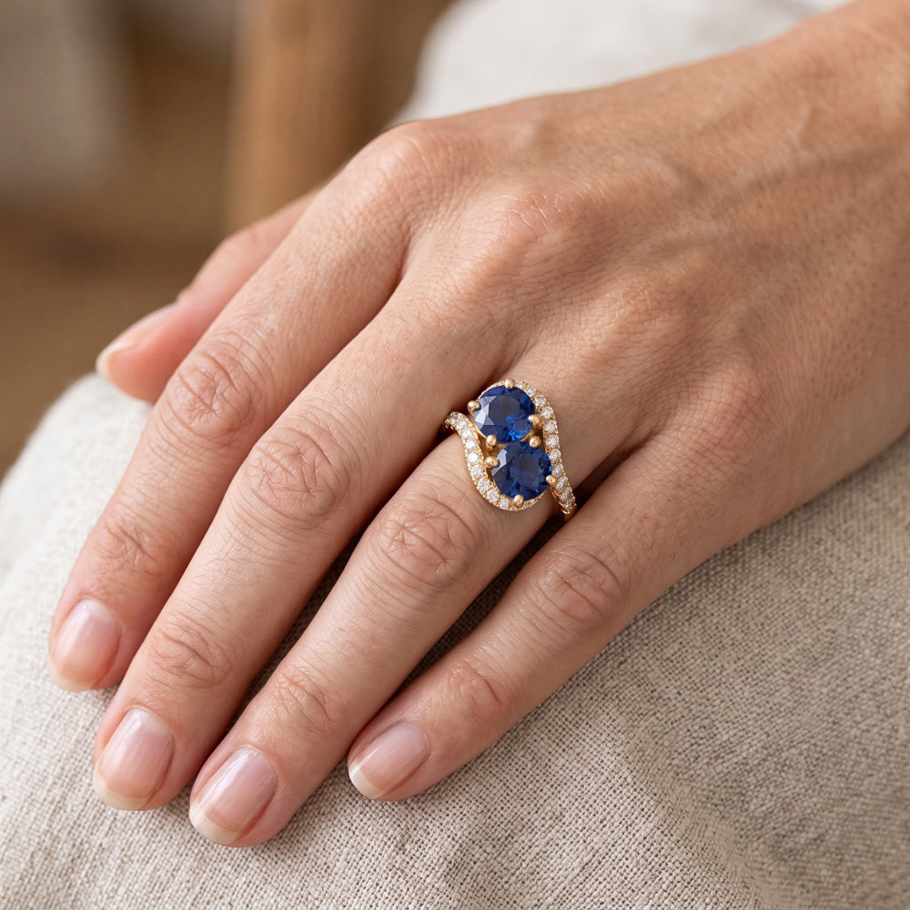 Round Natural Earth Mined Diamond & Blue Sapphire Ring Twisted Shank Gold 14K 2.50 Carats