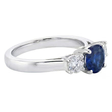 Round Natural Earth Mined Diamond & Ceylon Sapphire Ring 3 Carats 3 Stone White Gold 14K