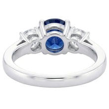 Round Natural Earth Mined Diamond & Ceylon Sapphire Ring 3 Carats 3 Stone White Gold 14K