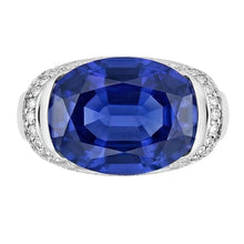 Round Natural Earth Mined Diamond & Oval Cut Blue Sapphire Ring Bar Setting 4.50 Carats
