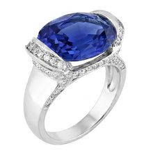 Round Natural Earth Mined Diamond & Oval Cut Blue Sapphire Ring Bar Setting 4.50 Carats