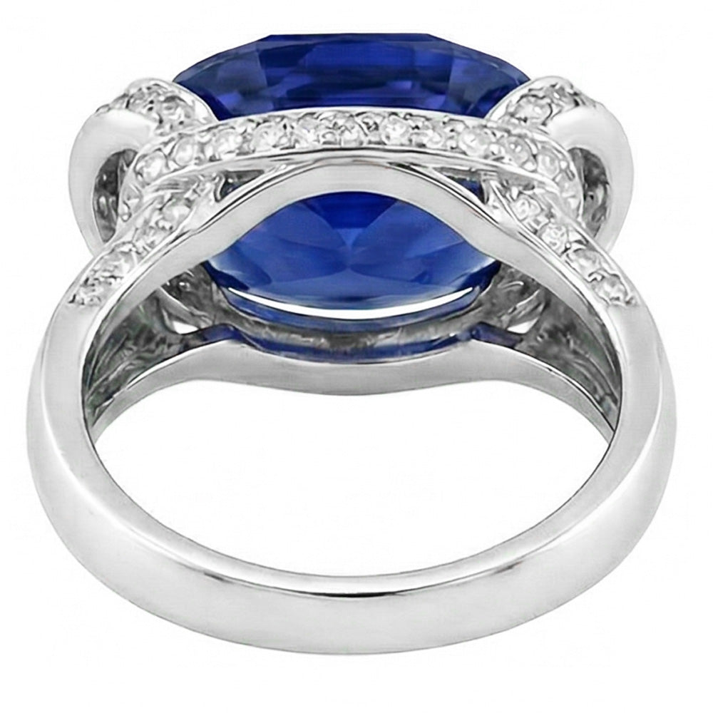 Round Natural Earth Mined Diamond & Oval Cut Blue Sapphire Ring Bar Setting 4.50 Carats